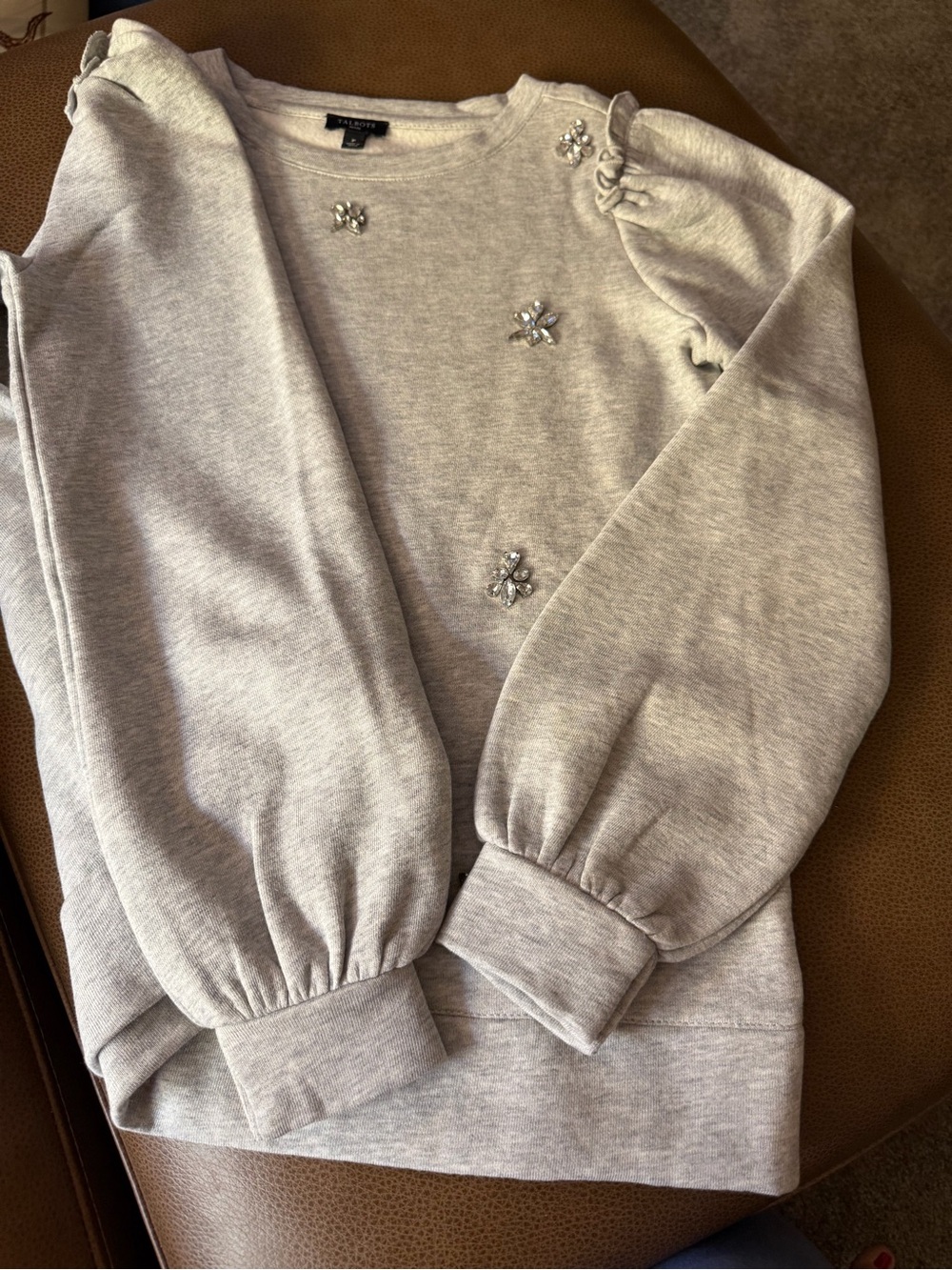 Talbots Grey Embellished Puff Sleeve Sweatshirt